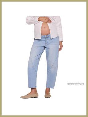 Maternity Under Belly Elastic Waist Relaxed Barrel Leg Denim Pregnancy Jeans